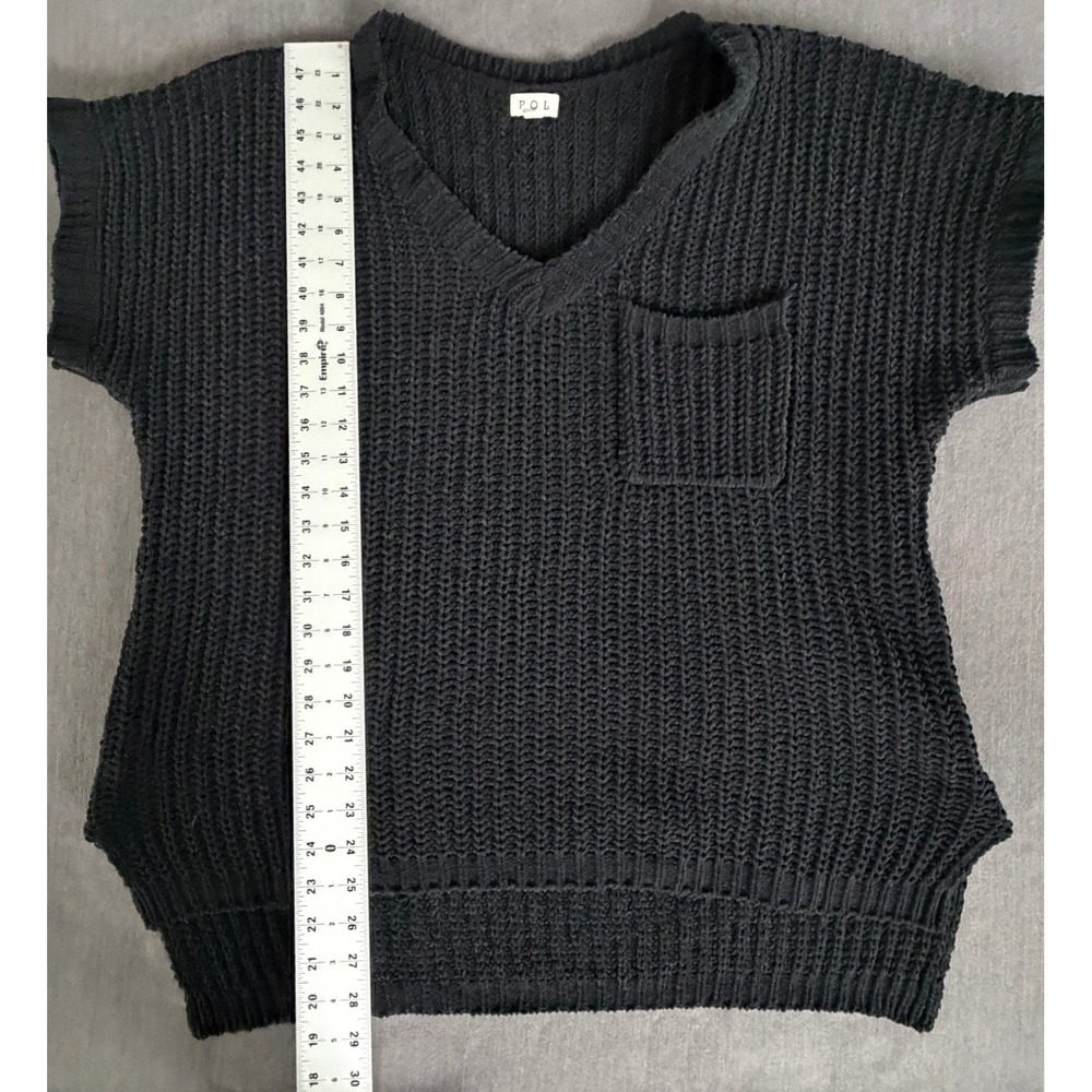 POL Black Chenille Oversized V Neck Short Sleeve Sweater Size M‎ Boho Minimalist - Picture 8 of 9